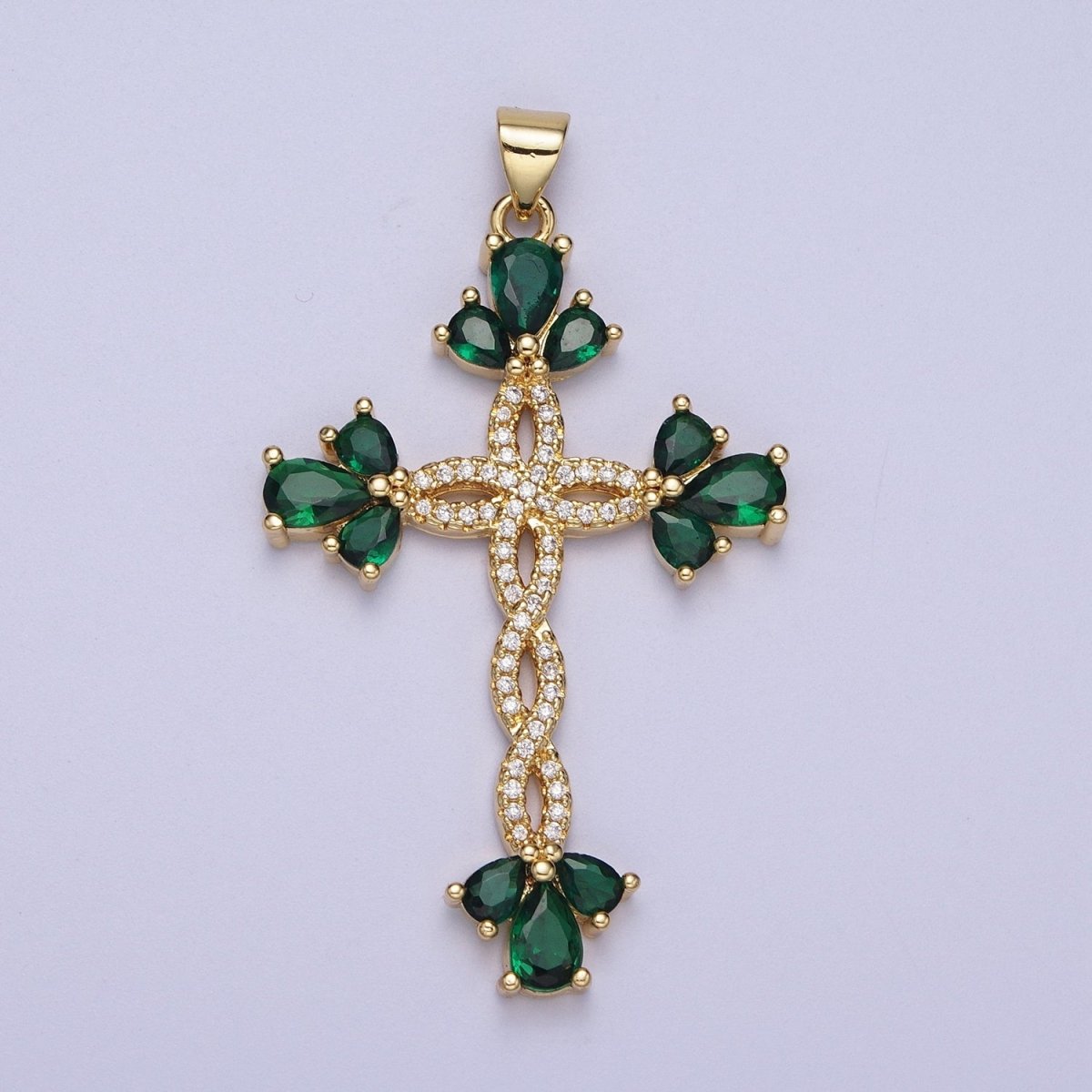 Micro Paved Marquise Religious Cross Twist Gold Pendant I-440 I-447 I-508 I-535 - DLUXCA