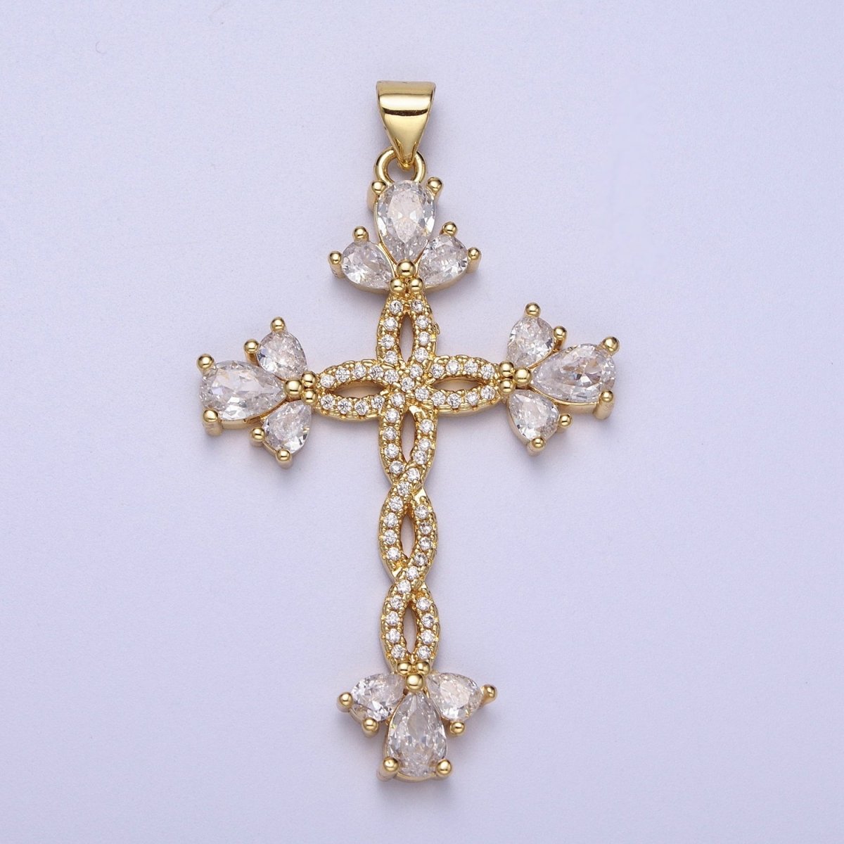 Micro Paved Marquise Religious Cross Twist Gold Pendant I-440 I-447 I-508 I-535 - DLUXCA