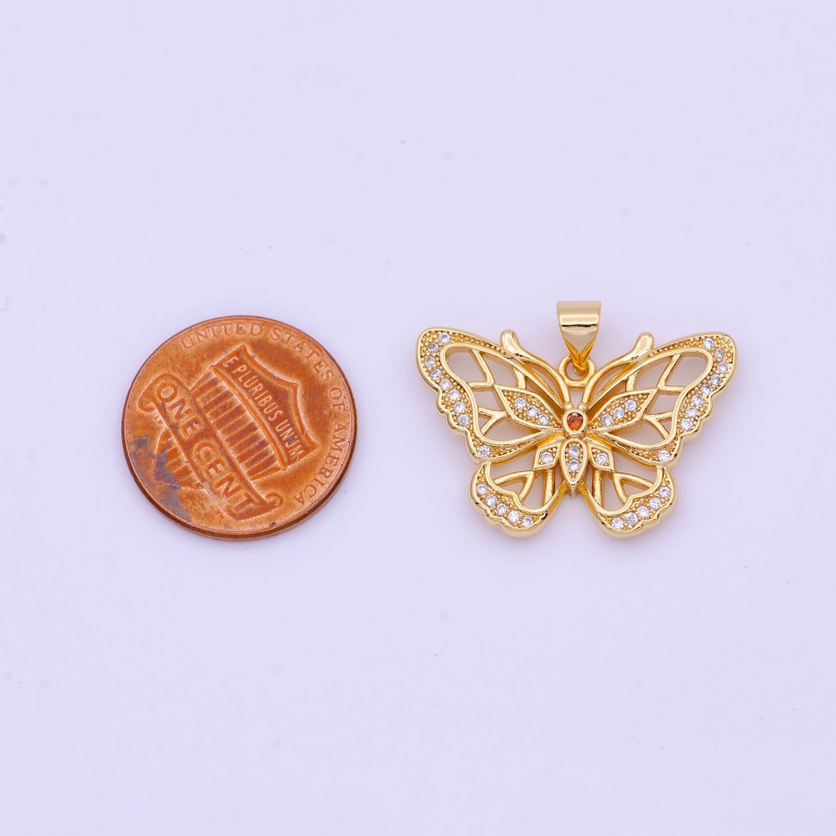 Micro Paved Open Butterfly Mariposa Gold Pendant H-670 - DLUXCA