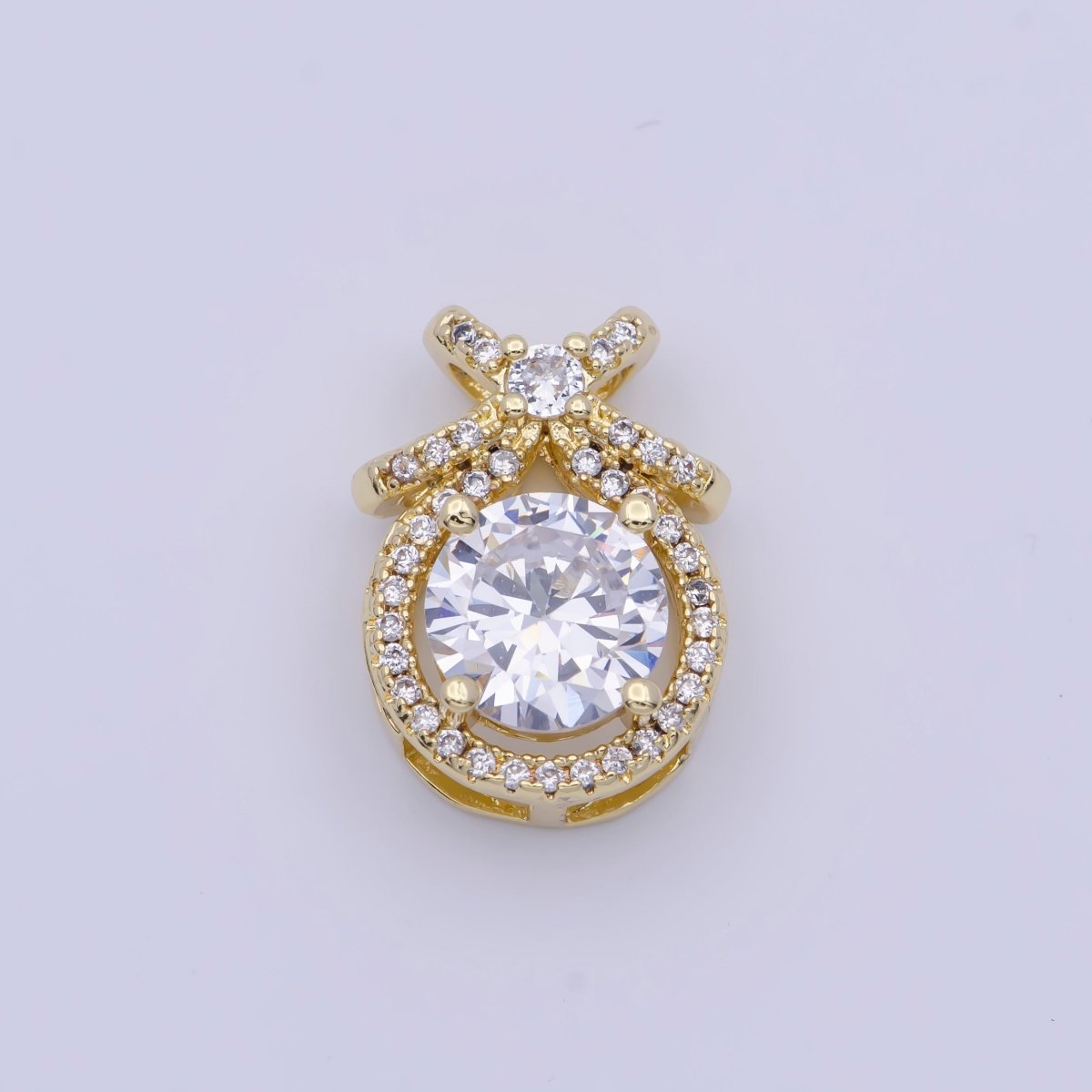 Micro Paved Round Cubic Zirconia Ribbon Knot Pendant For Jewelry Making | X-490-X-493 - DLUXCA