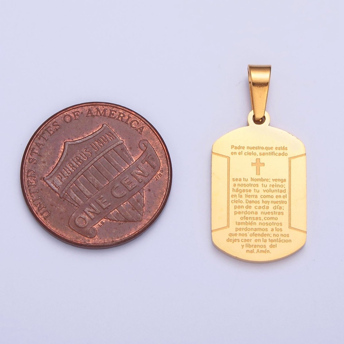 Military Tag Religious Stainless Steel Cross Engraved with the Spanish Lord's Prayer I-486 I-507 - DLUXCA