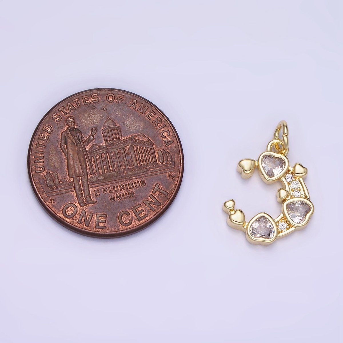 Mini 14K Gold Filled Crescent Moon with Hearts CZ Stone | AG-660 - DLUXCA