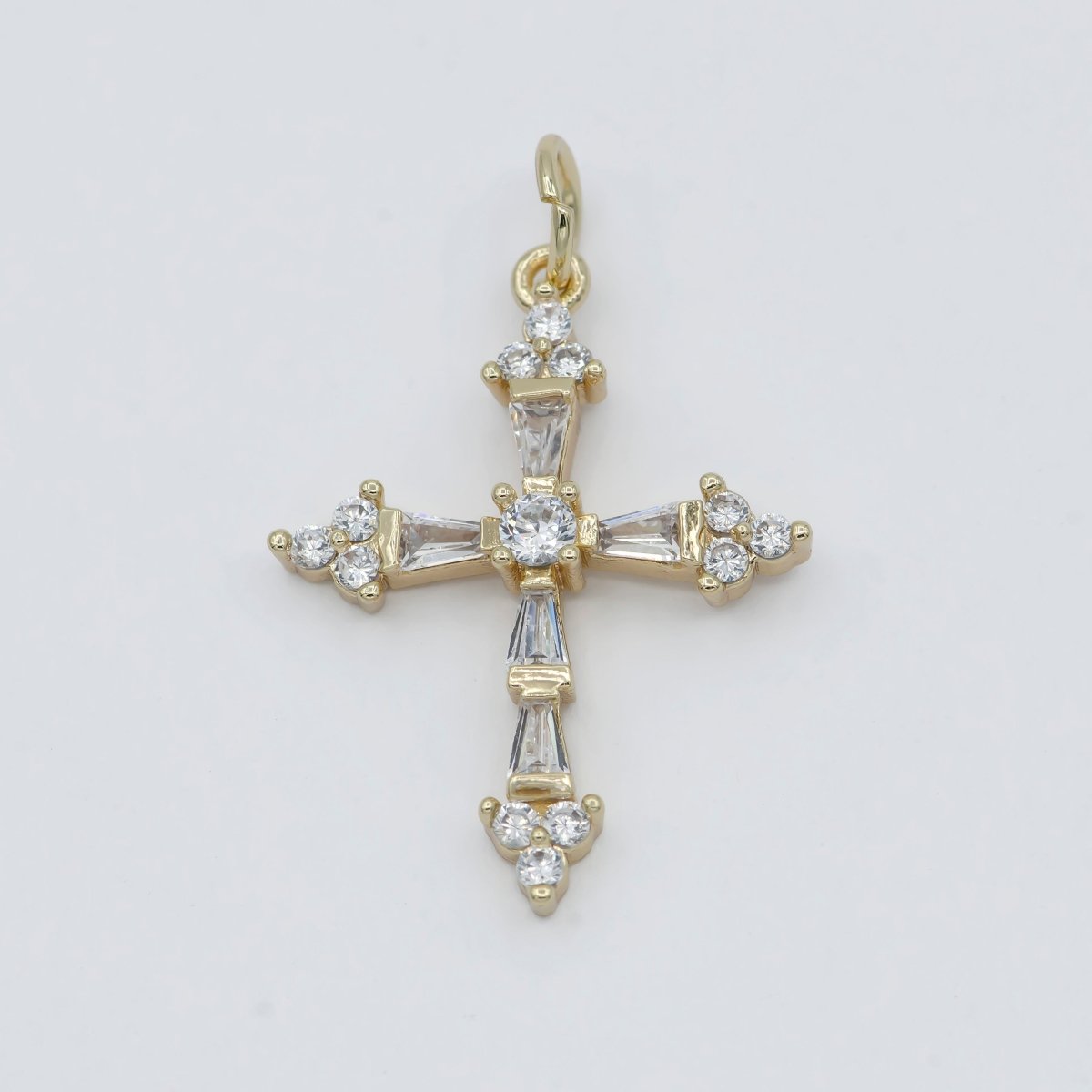 Mini 14k Gold Filled Cross Pendant, Cubic Micro Pave Baguette cross charm CZ Pendant Religious Necklace Pendant Jewelry Making E-604 - DLUXCA