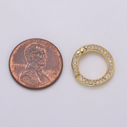 Mini 14k Gold Filled, Silver Full Pave Cz Round Pull Gate Ring Clasp 15mm Cubic Circle for Link Connector Thickness 2.3mm Jewelry Supply K-103 K-104 - DLUXCA