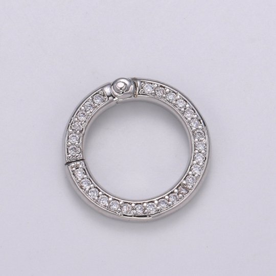 Mini 14k Gold Filled, Silver Full Pave Cz Round Pull Gate Ring Clasp 15mm Cubic Circle for Link Connector Thickness 2.3mm Jewelry Supply K-103 K-104 - DLUXCA