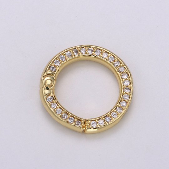 Mini 14k Gold Filled, Silver Full Pave Cz Round Pull Gate Ring Clasp 15mm Cubic Circle for Link Connector Thickness 2.3mm Jewelry Supply K-103 K-104 - DLUXCA
