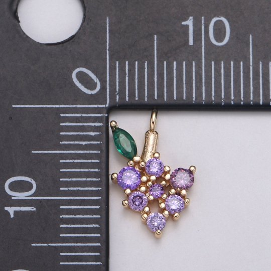 Mini 18k Gold fill Fruit Charm Grape Pendants Fruit Charm, Dainty Purple Grape Cubic Charm for necklace bracelet Earring Supply E-183 - DLUXCA