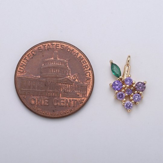 Mini 18k Gold fill Fruit Charm Grape Pendants Fruit Charm, Dainty Purple Grape Cubic Charm for necklace bracelet Earring Supply E-183 - DLUXCA