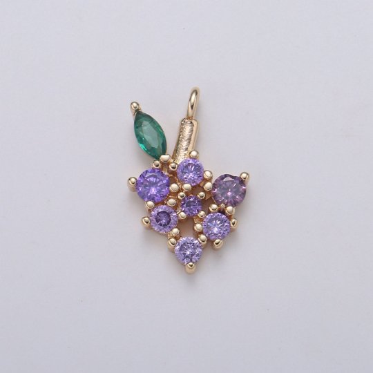 Mini 18k Gold fill Fruit Charm Grape Pendants Fruit Charm, Dainty Purple Grape Cubic Charm for necklace bracelet Earring Supply E-183 - DLUXCA