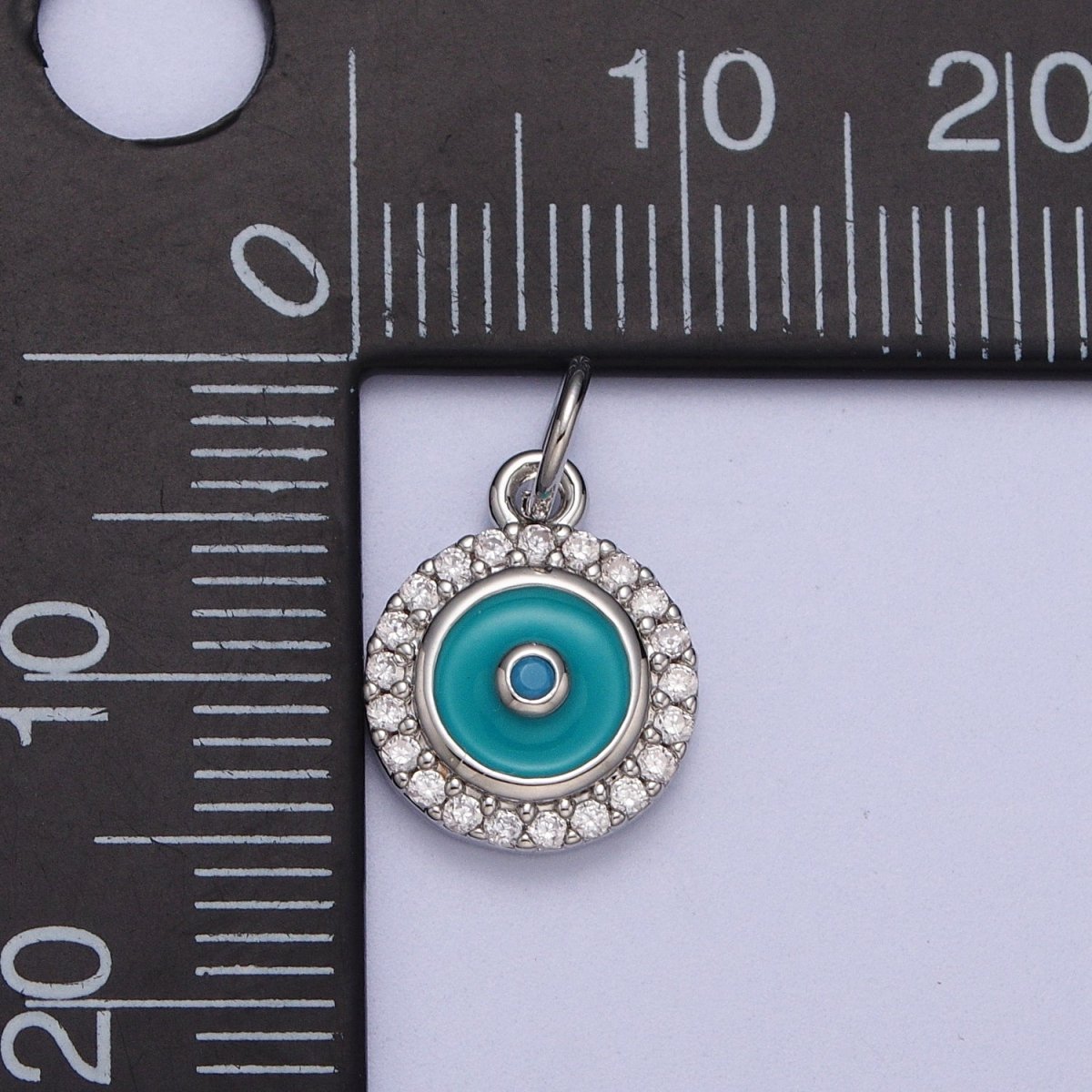 Mini 18K Gold Filled Round Evil Eye Pendant Teal Evil Eye Charm with Cubic Zirconia Stone AC555 AC556 - DLUXCA