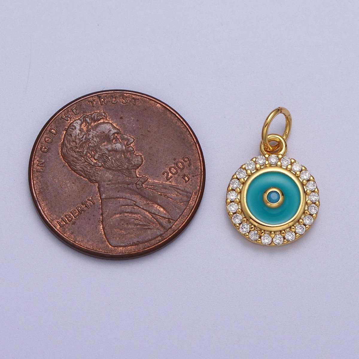 Mini 18K Gold Filled Round Evil Eye Pendant Teal Evil Eye Charm with Cubic Zirconia Stone AC555 AC556 - DLUXCA