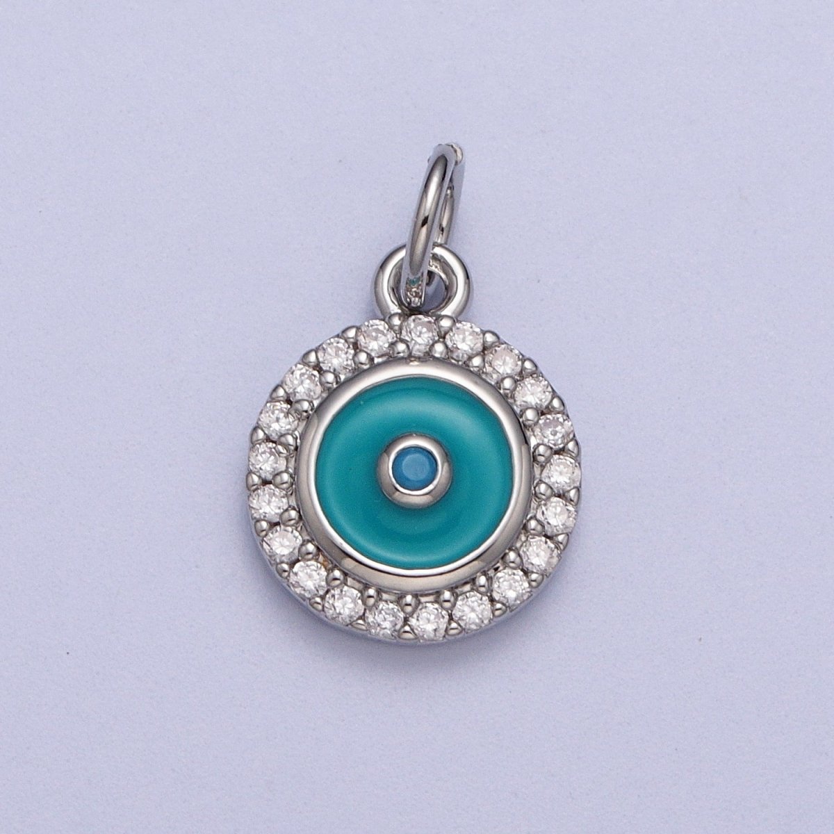 Mini 18K Gold Filled Round Evil Eye Pendant Teal Evil Eye Charm with Cubic Zirconia Stone AC555 AC556 - DLUXCA