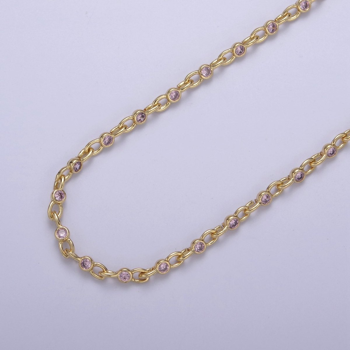 Mini 24k Gold Filled Chain Round CZ Chain by Foot / Yard Bulk Chain Round Bezel Cut Cubic Chains 2.5mm CZ Chain Unsoldered | ROLL-750 751 752 753 Clearance Pricing - DLUXCA