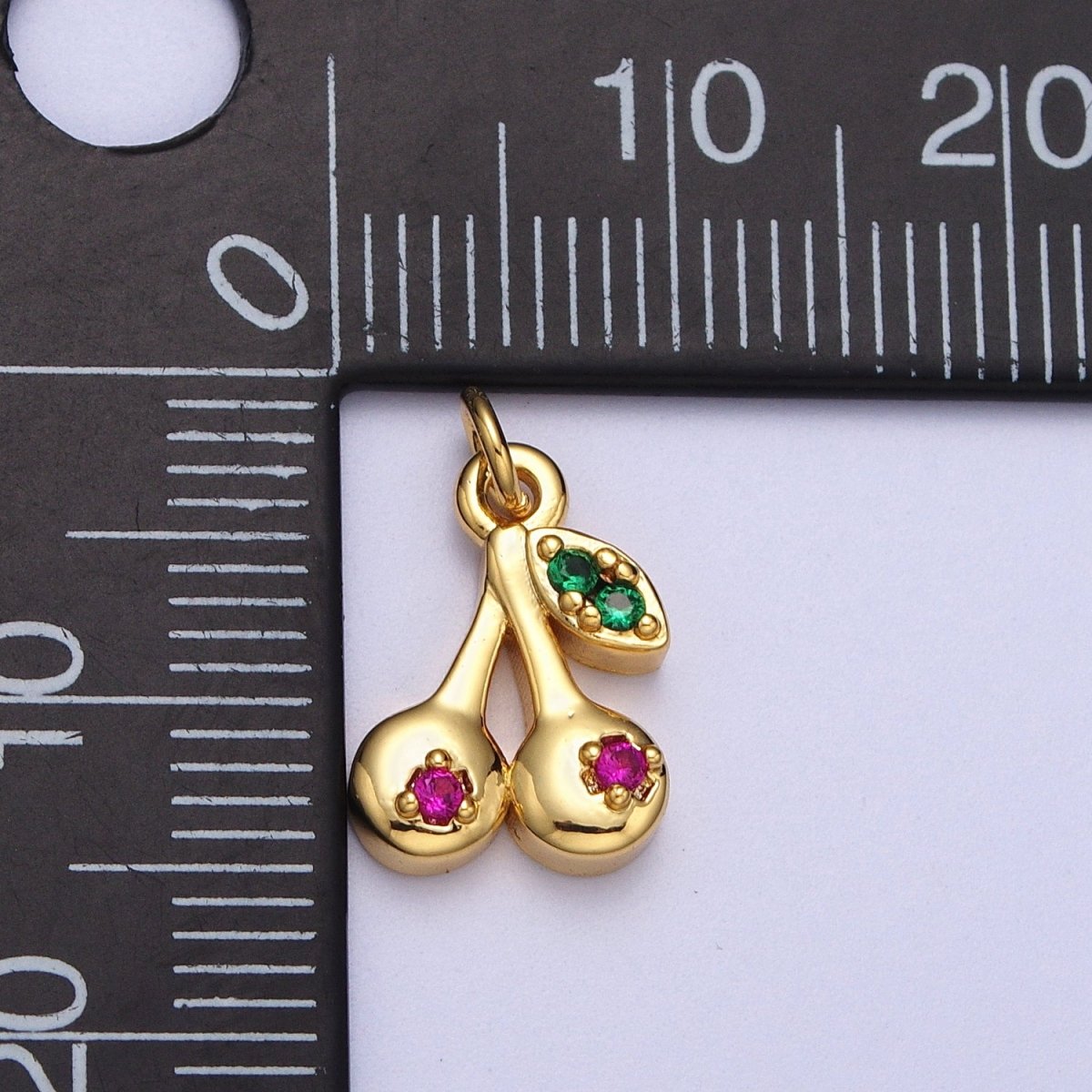Mini 24k Gold Filled Cherry Charm, CZ Micro Pave Cherry Charm Pave Fruit Charm - AC026 AC027 - DLUXCA
