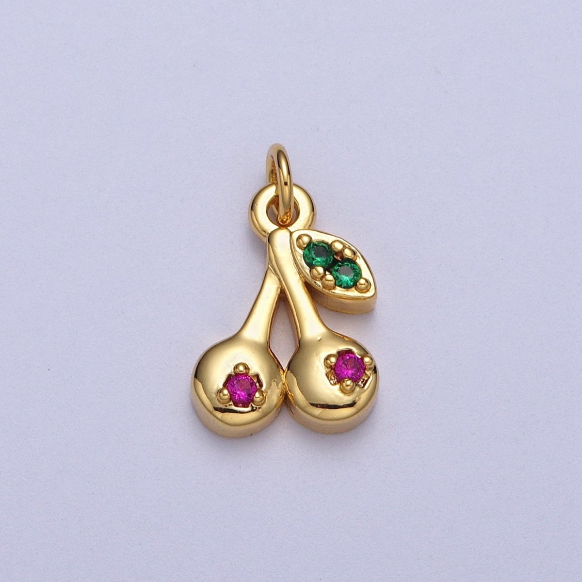 Mini 24k Gold Filled Cherry Charm, CZ Micro Pave Cherry Charm Pave Fruit Charm - AC026 AC027 - DLUXCA