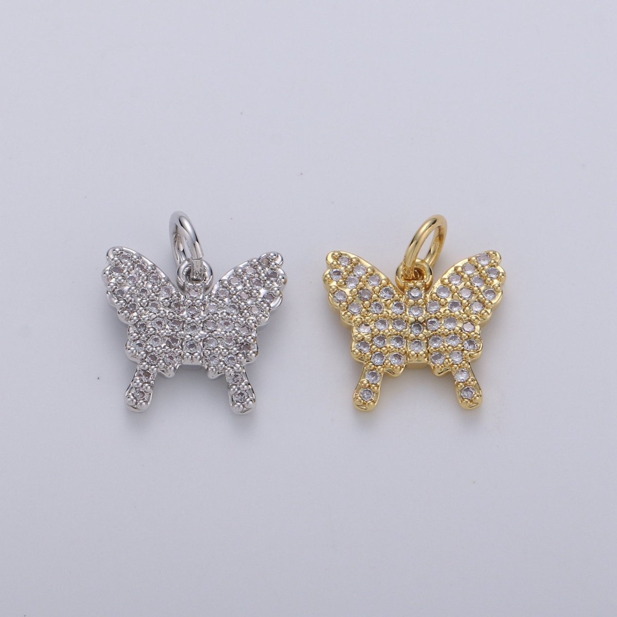 Mini 24k Gold Filled Micro Pave Butterfly Charm, Cubic Zirconia Mariposa Pendant Charm for Bracelet Earring Necklace jewelry Supply D-597 D-598 - DLUXCA