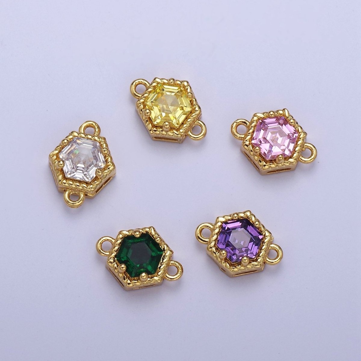 Mini 24K Gold Filled Octagon Charm Connector CZ Micro Pave Colorful Link connector for Bracelet Necklace F-500 F-782 F-783 F-794 F-796 - DLUXCA