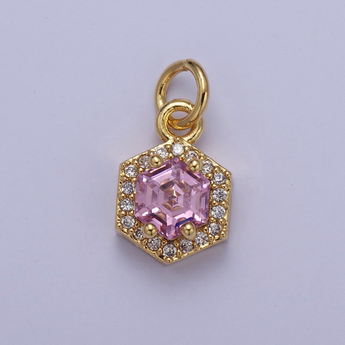 Mini 24K Gold Filled Octagon Charm CZ Micro Pave Pendant for Bracelet Necklace E-758 E-759 E-760 E-761 E-762 - DLUXCA