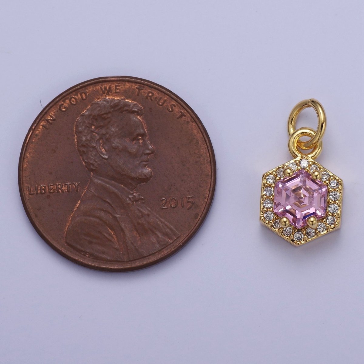 Mini 24K Gold Filled Octagon Charm CZ Micro Pave Pendant for Bracelet Necklace E-758 E-759 E-760 E-761 E-762 - DLUXCA