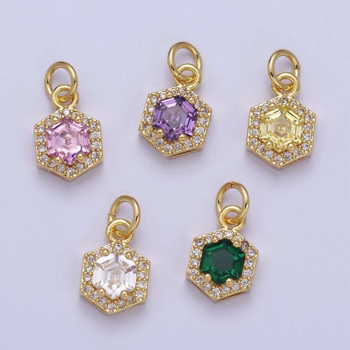 Mini 24K Gold Filled Octagon Charm CZ Micro Pave Pendant for Bracelet Necklace E-758 E-759 E-760 E-761 E-762 - DLUXCA
