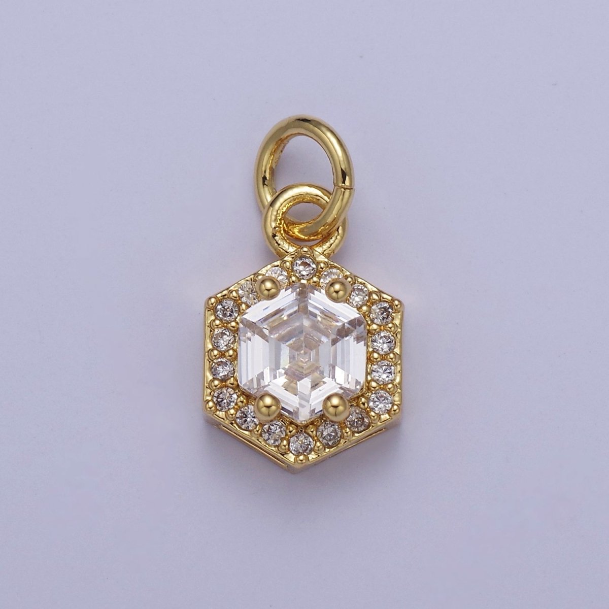 Mini 24K Gold Filled Octagon Charm CZ Micro Pave Pendant for Bracelet Necklace E-758 E-759 E-760 E-761 E-762 - DLUXCA