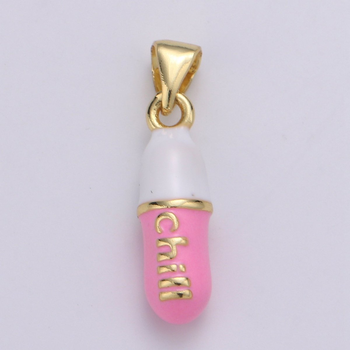 Mini 24K Gold Filled Pill Bar Charm Enamel Pink Love Chill Happy Pill Pendant for Bracelet Necklace Earring Component Supply 23x5mm J-203~J-207,J-209~J-213,J-244~J-248 - DLUXCA