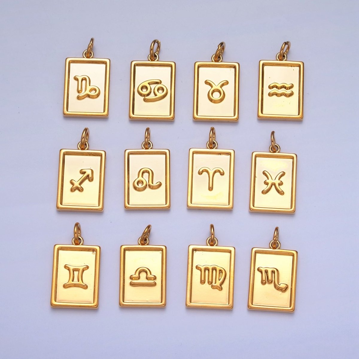 Mini 24k Gold Filled Tag Zodiac Charm Dainty Tile Astrological Zodiac Signs Add on Charm W-204~W-215 - DLUXCA