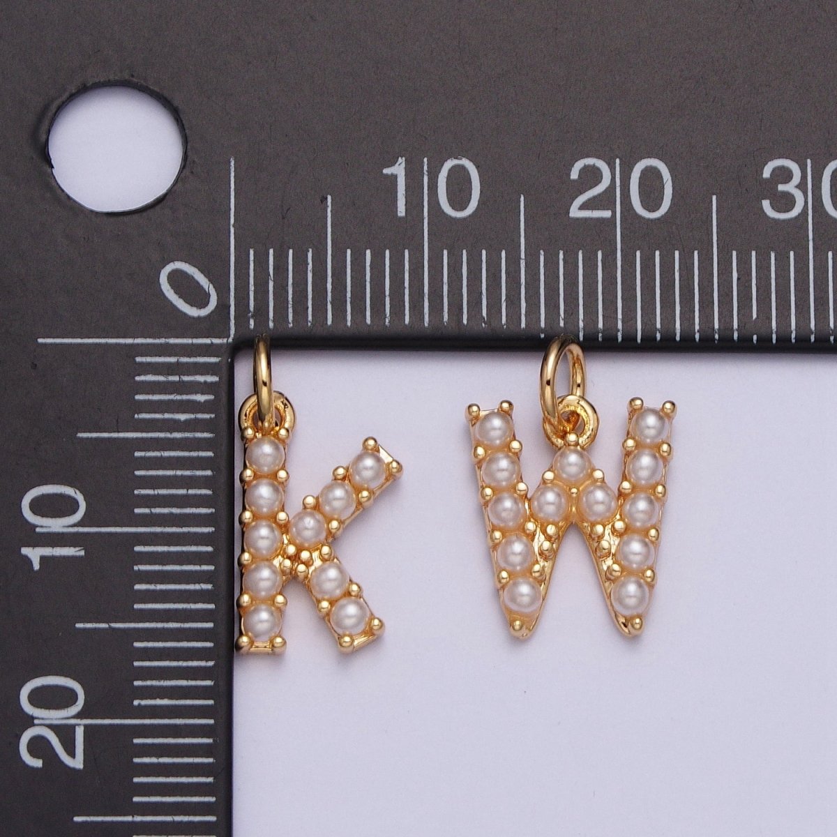 Mini Alphabet Pearl Charm Tiny Pearl Initial Charm 16K Gold Filled Charm for Personalized Jewelry | M001-M020, M043-M048 - DLUXCA