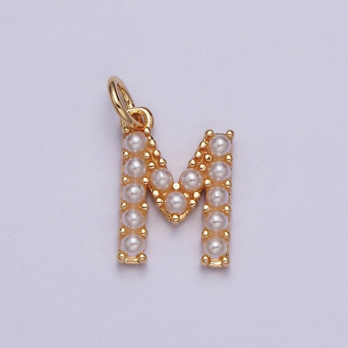 Mini Alphabet Pearl Charm Tiny Pearl Initial Charm 16K Gold Filled Charm for Personalized Jewelry | M001-M020, M043-M048 - DLUXCA