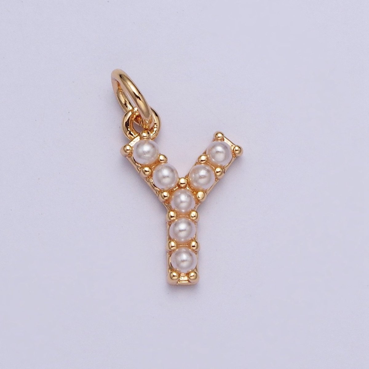 Mini Alphabet Pearl Charm Tiny Pearl Initial Charm 16K Gold Filled Charm for Personalized Jewelry | M001-M020, M043-M048 - DLUXCA