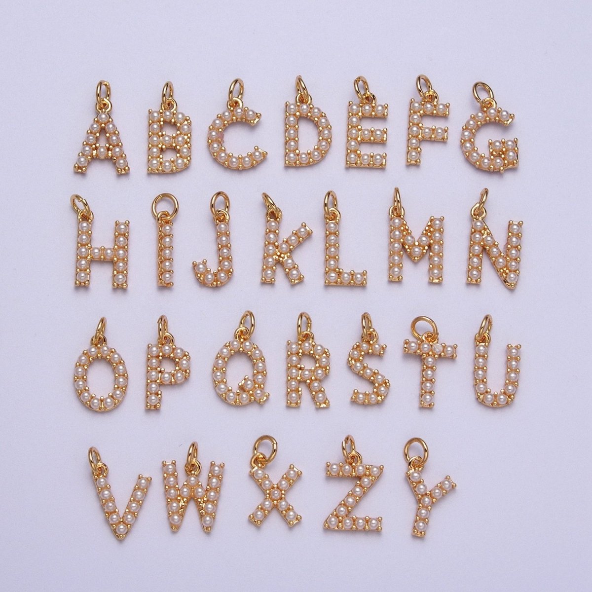 Mini Alphabet Pearl Charm Tiny Pearl Initial Charm 16K Gold Filled Charm for Personalized Jewelry | M001-M020, M043-M048 - DLUXCA
