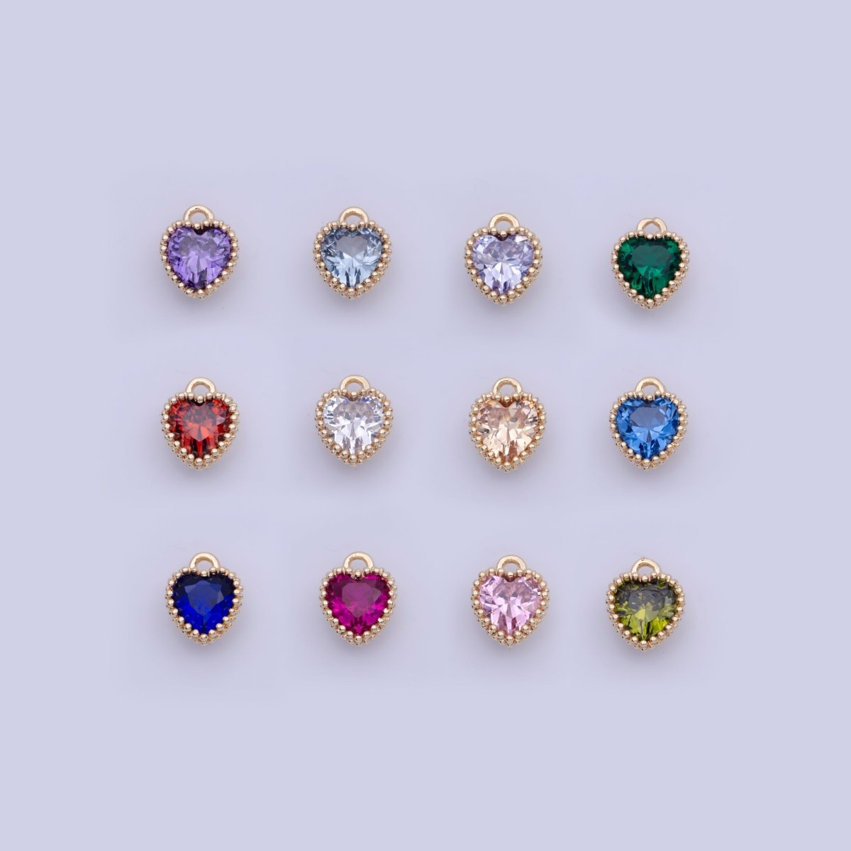 Mini BIRTHSTONE Cubic Zirconia Heart Gold Charm Add on Component For Jewelry Making | C-066 C-088 C-098 C-106 C-192 C-195 AG-144~AG-149 - DLUXCA