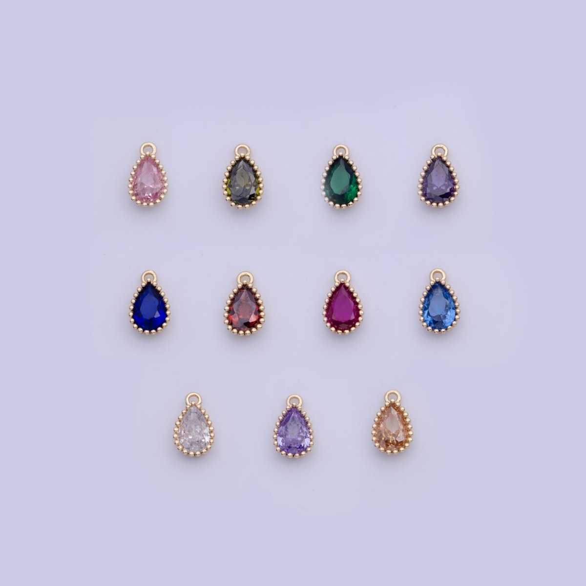 Mini BIRTHSTONE Cubic Zirconia Teardrop Gold Charm Component Add on For Jewelry Making C-230 C-265 C-291 C-297 C-315 C-337 C-363 C-365 AG-140~AG-143 - DLUXCA