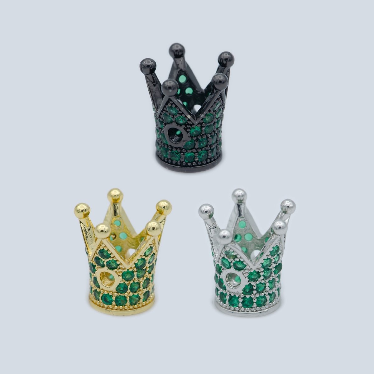 Mini Black Gold Silver Crown Beads CZ Green Crystal Small Simple King Queen Crown Model Jewelry Making Beads B-207, B-566, B-567 - DLUXCA