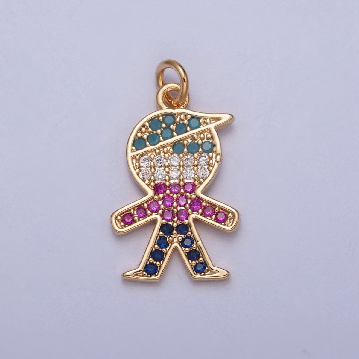Mini Boy Charm Multi color Micro Paved Cubic Zirconia Jewelry Add On Charm | X-249 - DLUXCA