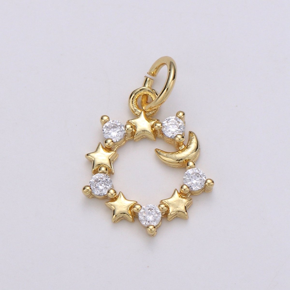 Mini Celestial CZ Cubic Zirconia Crescent Moon Star Charm Gold Charm, 14K Gold Filled CZ Charm Pendant for Bracelet Necklace Earring Charm, C-823 - DLUXCA