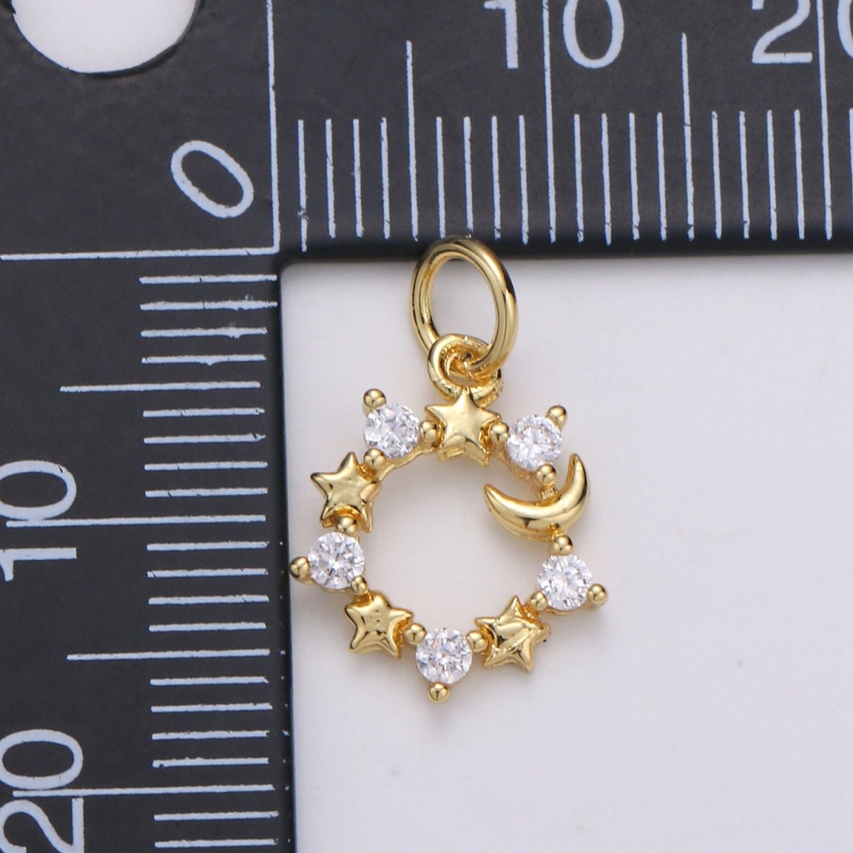 Mini Celestial CZ Cubic Zirconia Crescent Moon Star Charm Gold Charm, 14K Gold Filled CZ Charm Pendant for Bracelet Necklace Earring Charm, C-823 - DLUXCA