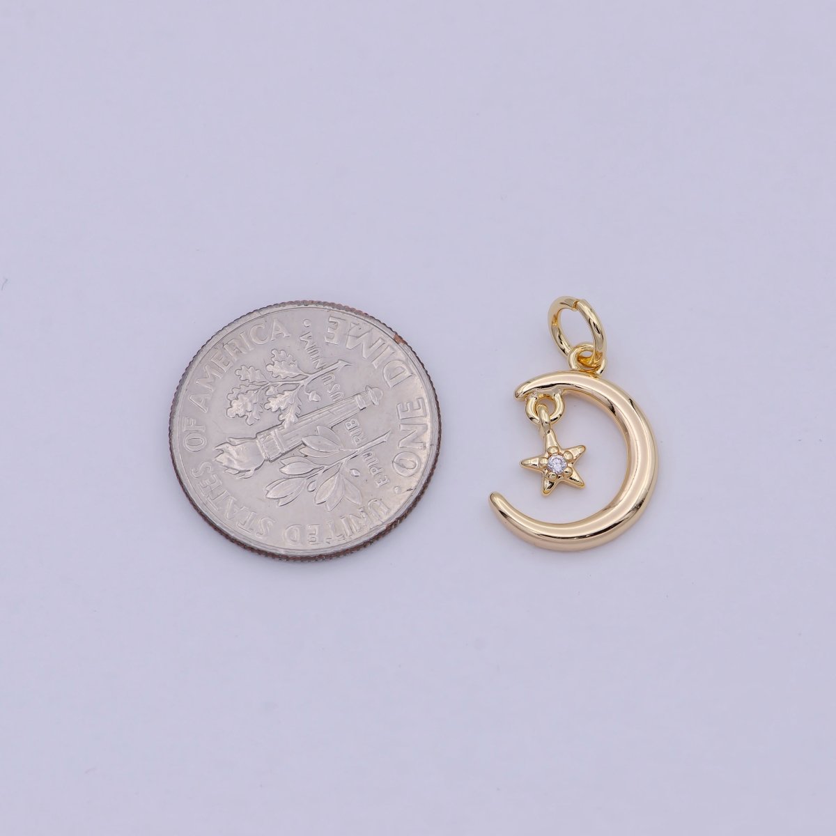 Mini Celestial CZ Cubic Zirconia Crescent Moon Star Charm Gold Charm Pendant W-178 - DLUXCA