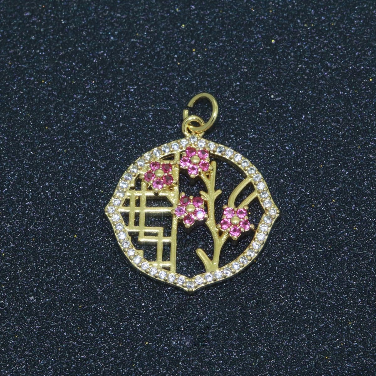 Mini Cherry Blossom Charm Pink Flower Charm for Minimalist Jewelry M-694 - DLUXCA