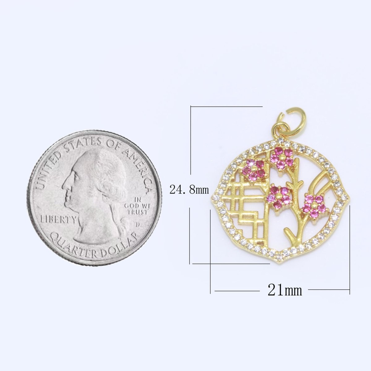 Mini Cherry Blossom Charm Pink Flower Charm for Minimalist Jewelry M-694 - DLUXCA
