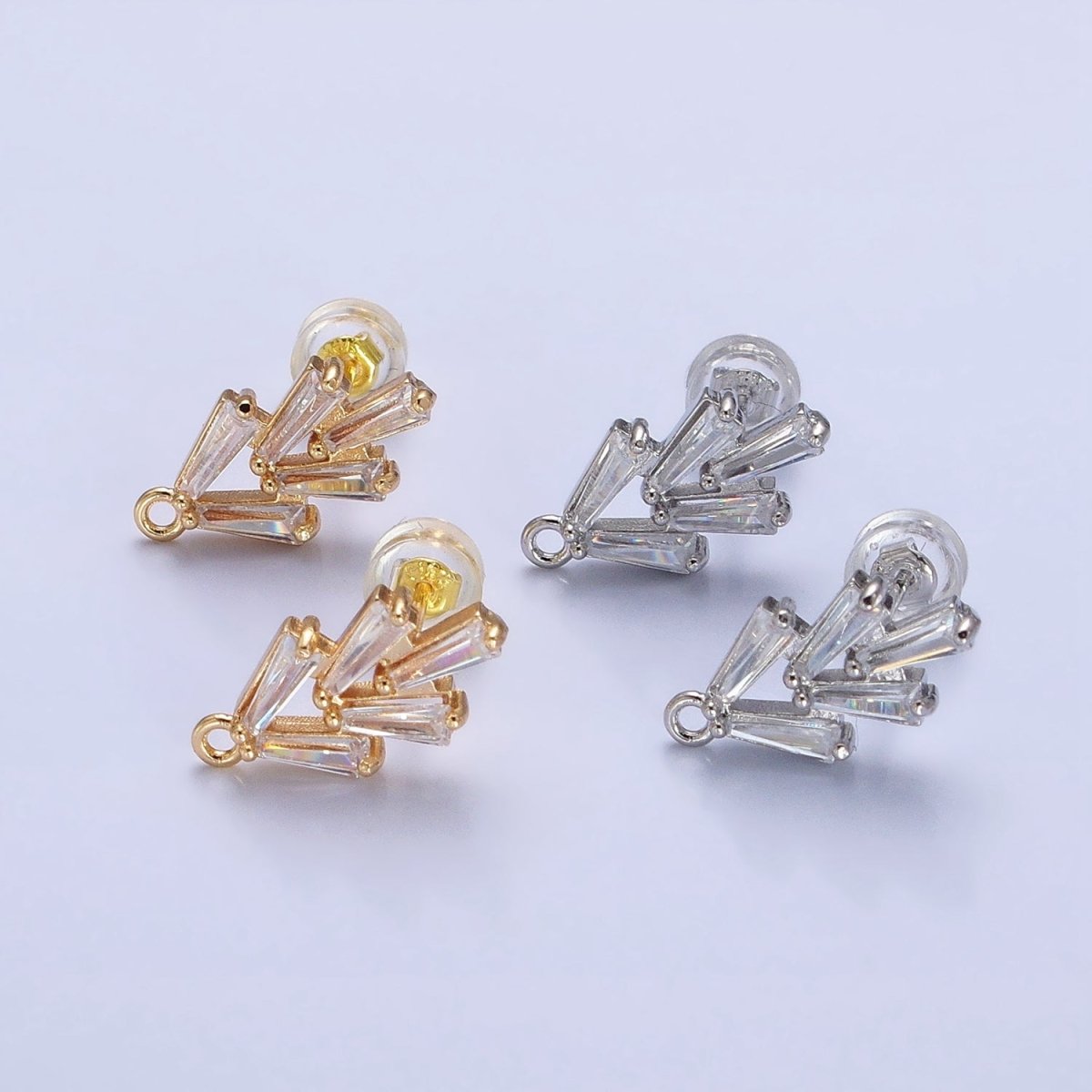 Mini Clear baguette Earring Post w/ Open Link Lead Nickel free Open link in gold Silver Color Z-170 - DLUXCA