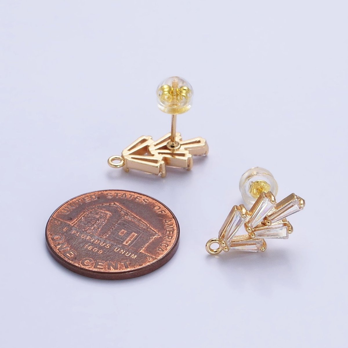 Mini Clear baguette Earring Post w/ Open Link Lead Nickel free Open link in gold Silver Color Z-170 - DLUXCA