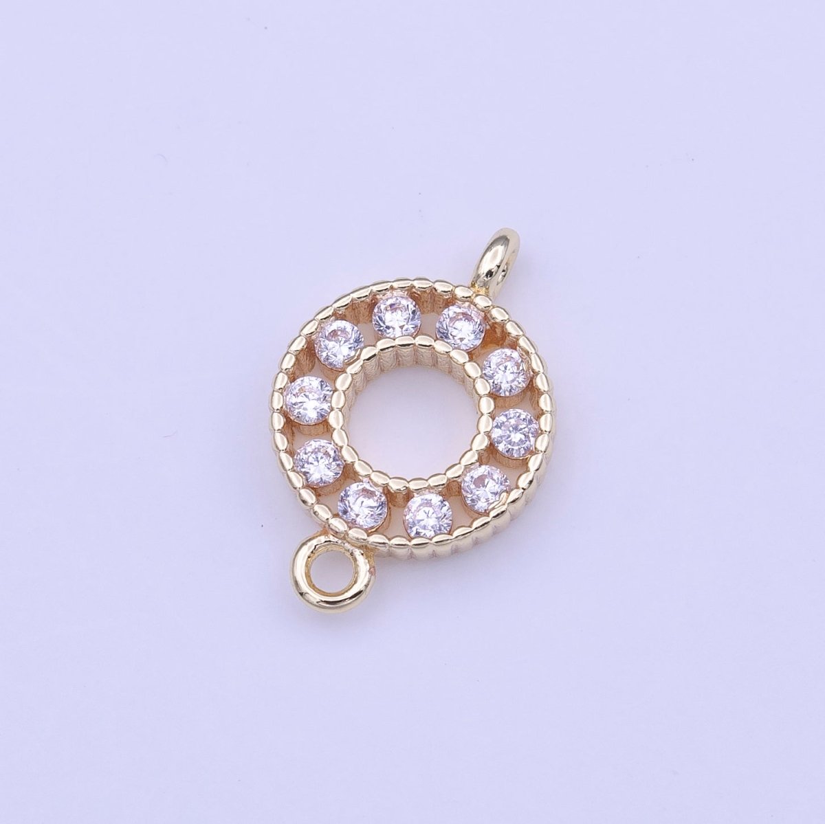 Mini Clear CZ Cubic Zirconia Round Gold Link Connector Charm Connector | Y-649 - DLUXCA
