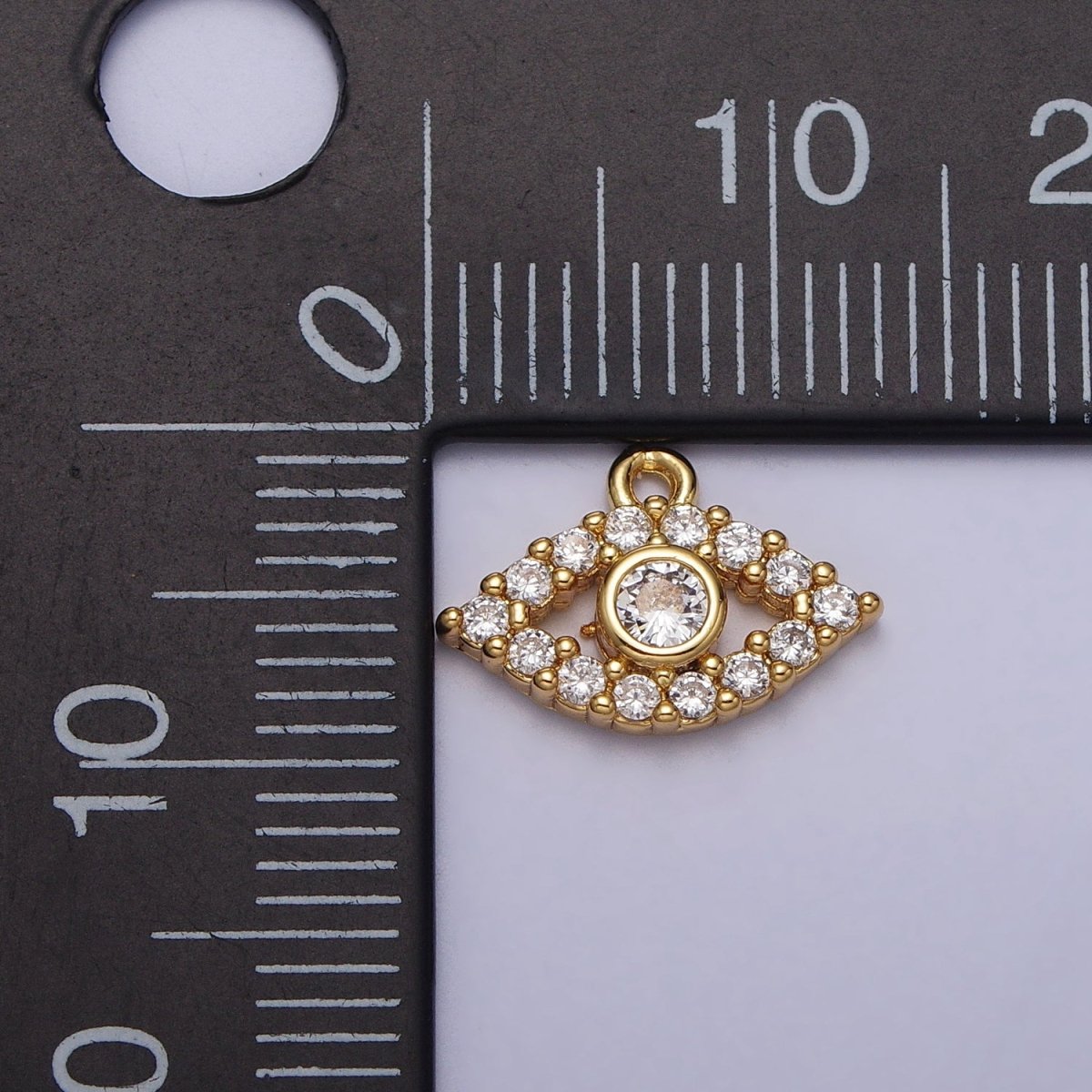 Mini Clear Micro Paved CZ Evil Eye Gold Add-On Charm | AC219 - DLUXCA