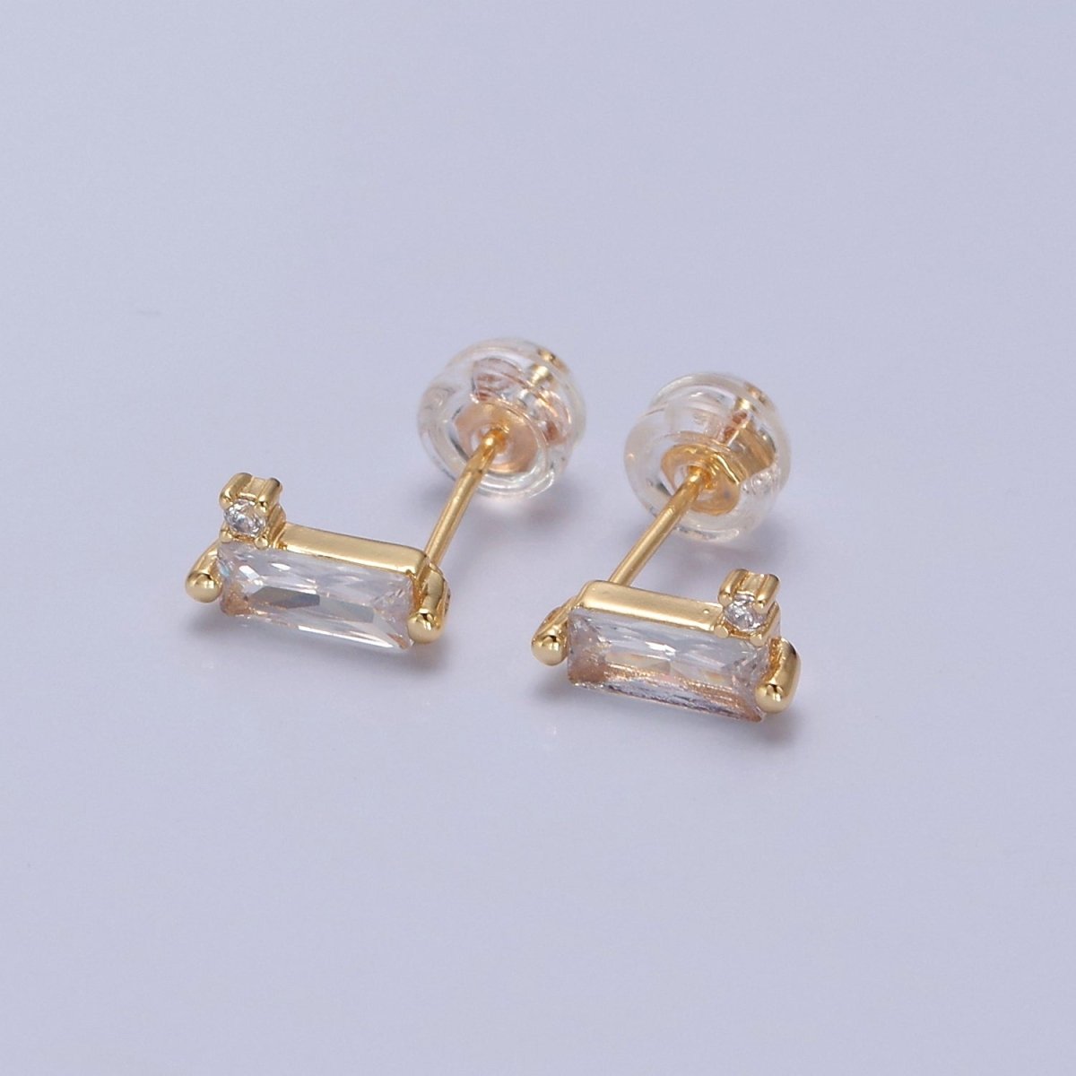 Mini Clear Peach Pink Baguette Cz Stud Earring T-387 T-428 V-101 - DLUXCA