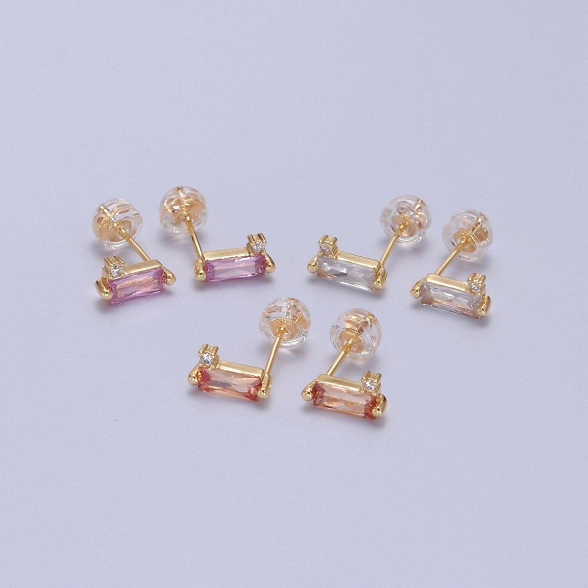 Mini Clear Peach Pink Baguette Cz Stud Earring T-387 T-428 V-101 - DLUXCA