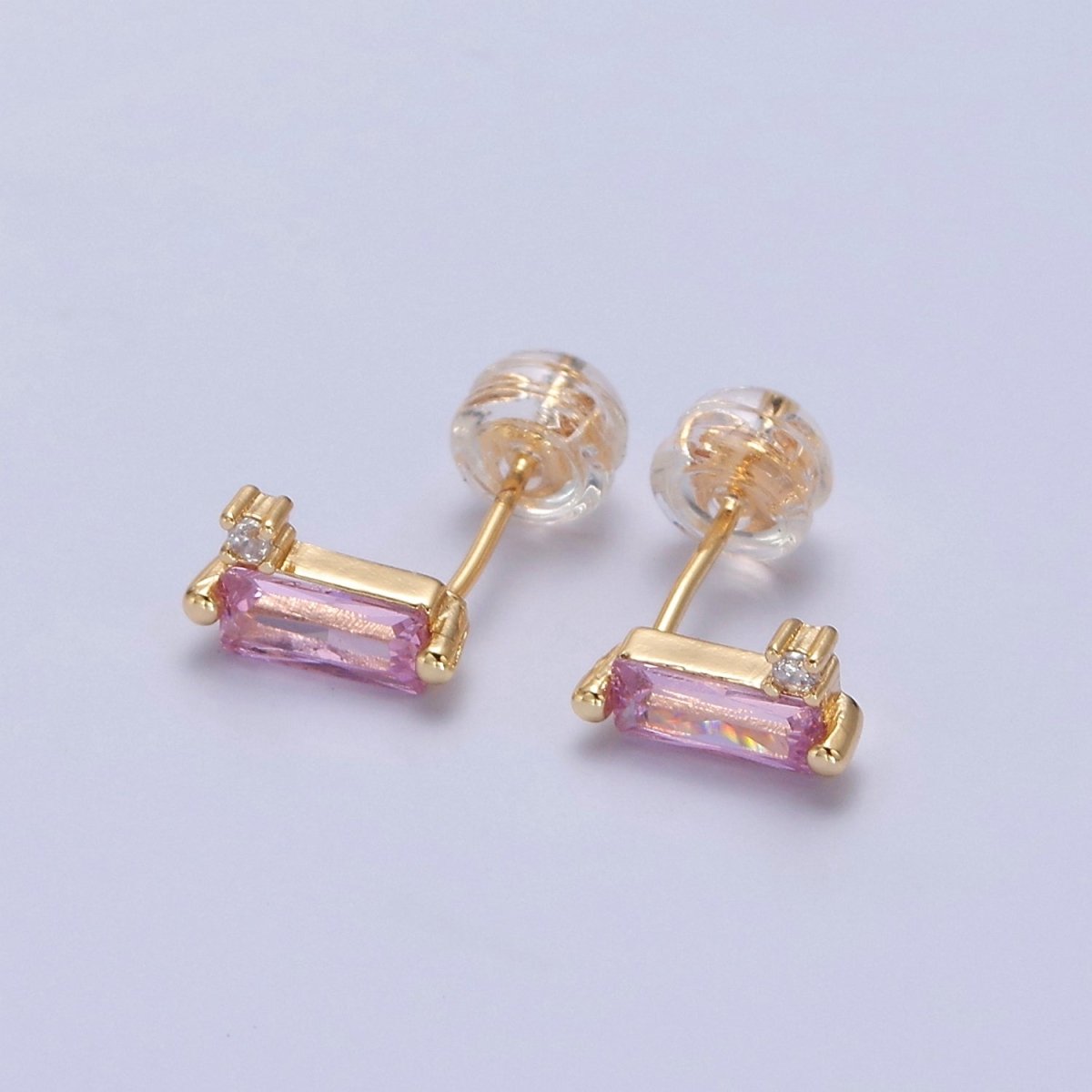 Mini Clear Peach Pink Baguette Cz Stud Earring T-387 T-428 V-101 - DLUXCA