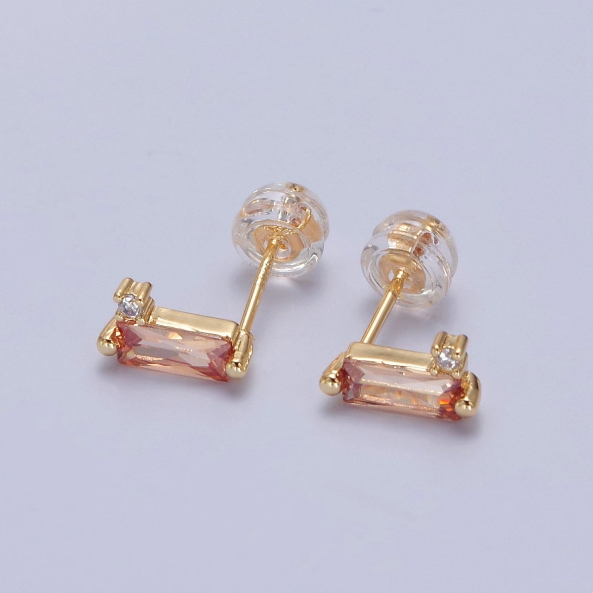 Mini Clear Peach Pink Baguette Cz Stud Earring T-387 T-428 V-101 - DLUXCA