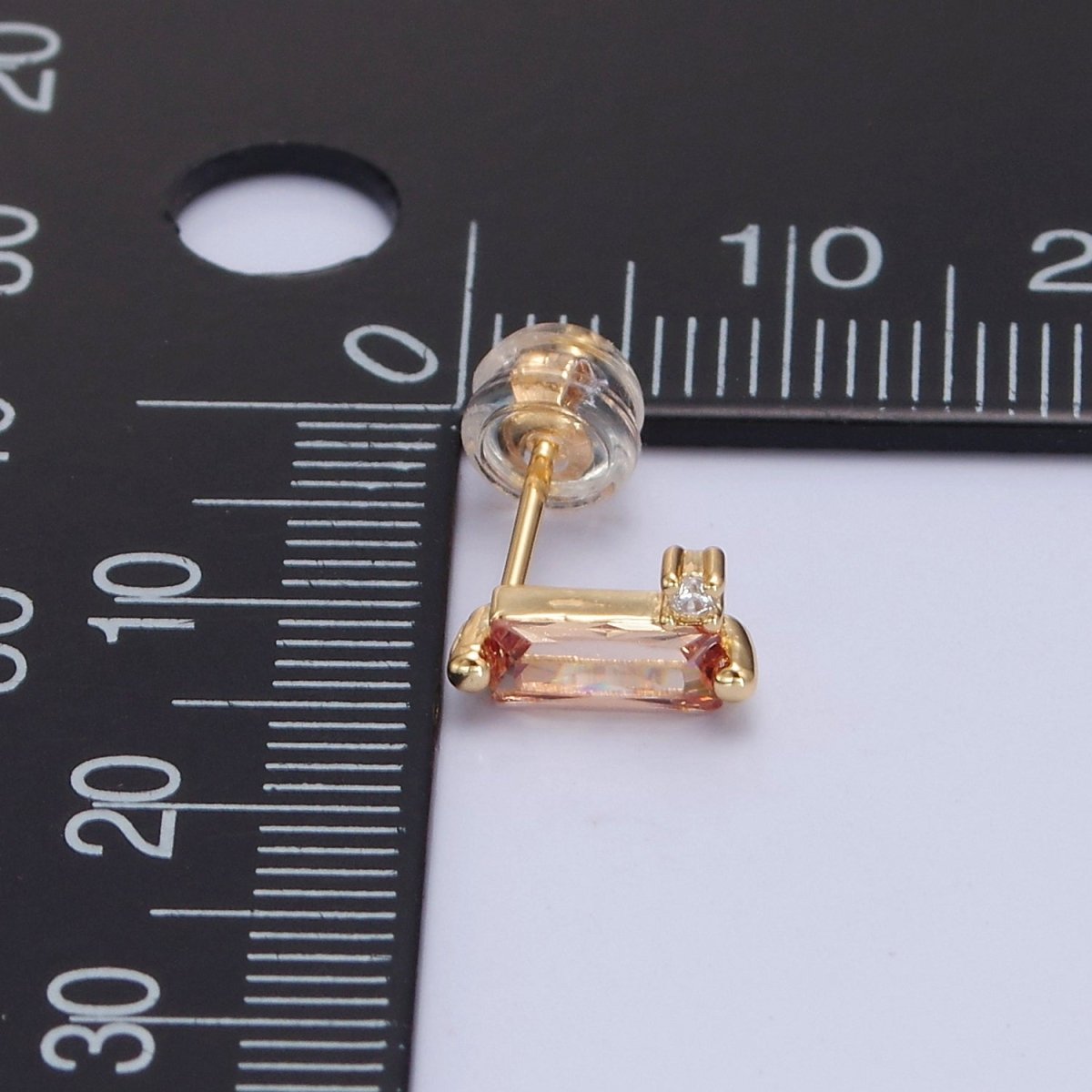 Mini Clear Peach Pink Baguette Cz Stud Earring T-387 T-428 V-101 - DLUXCA