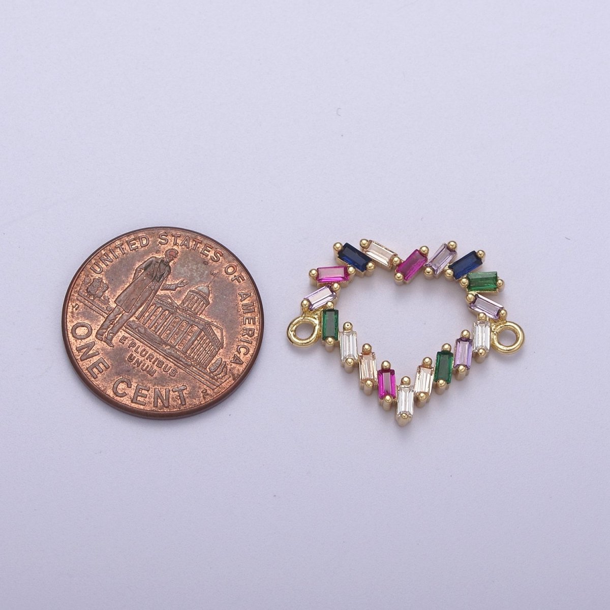 Mini Colorful Baguette Cz Heart Charm Connector for Bracelet Necklace Link Connector F-107 - DLUXCA